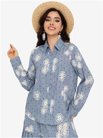 Camisa bordada floral 3d 