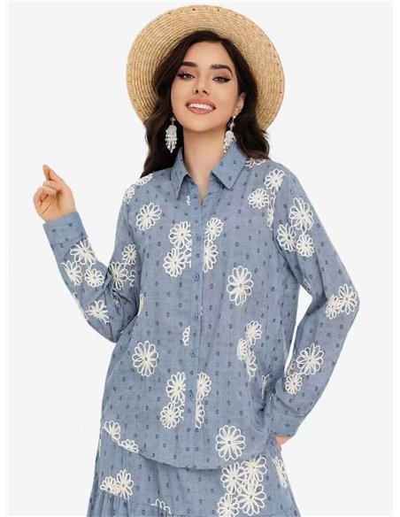 Camisa bordada floral 3d 