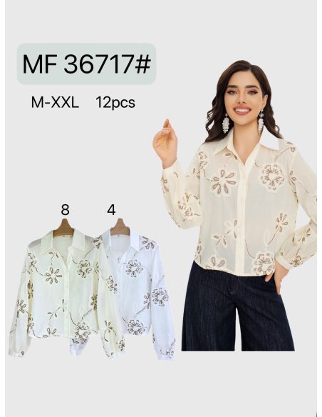 Camisa algodón con apliques florales 3d