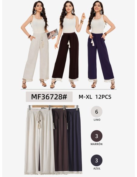 Gerade Leinenhose mit Spitze und Fransen