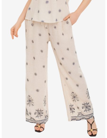 Pantalón recto bordado con cordón