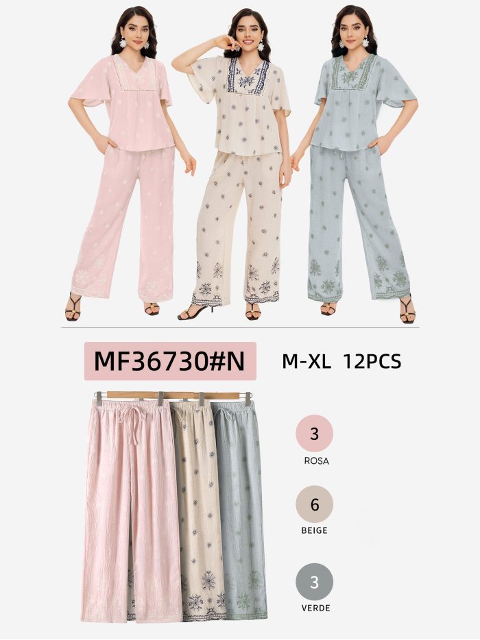 Pantalón recto bordado con cordón