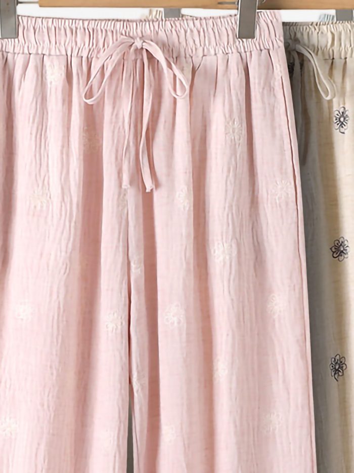 Pantalón recto bordado con cordón
