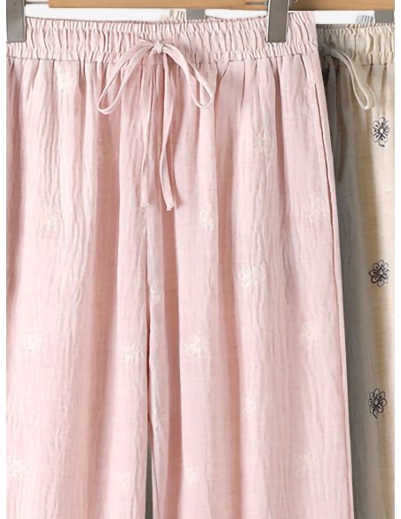 Pantalón recto bordado con cordón
