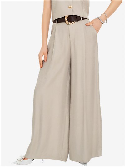 Belted shimmer palazzo trousers