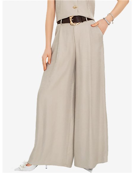 Calças palazzo brilhantes com cinto.