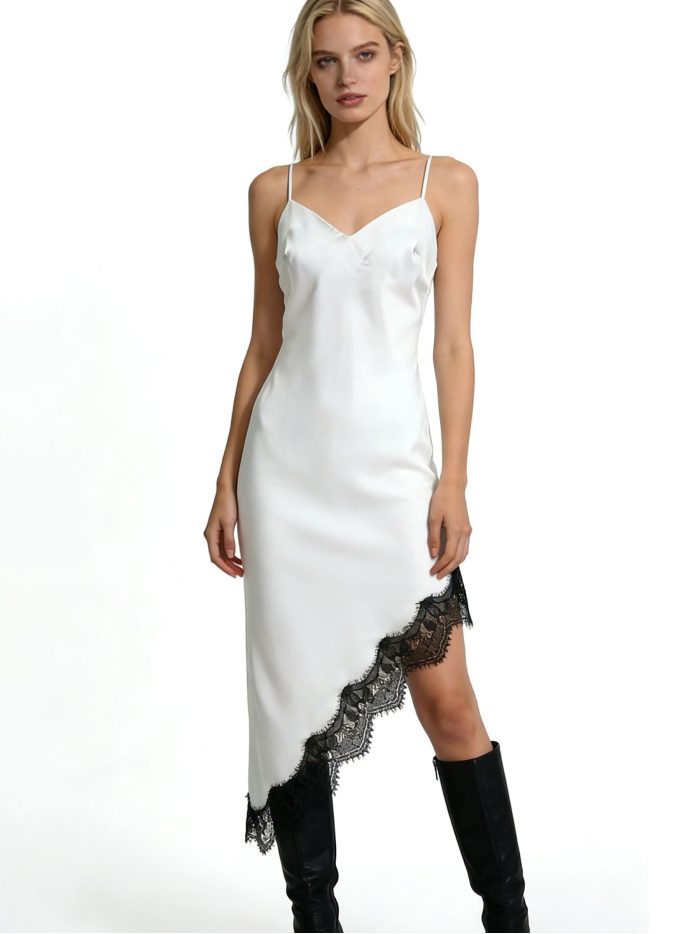 Vestido lencero efecto seda encaje