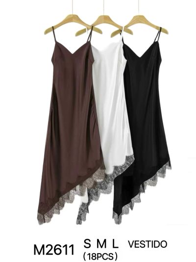 Vestido lencero efecto seda encaje 2