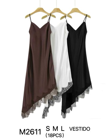 Vestido lencero efecto seda encaje