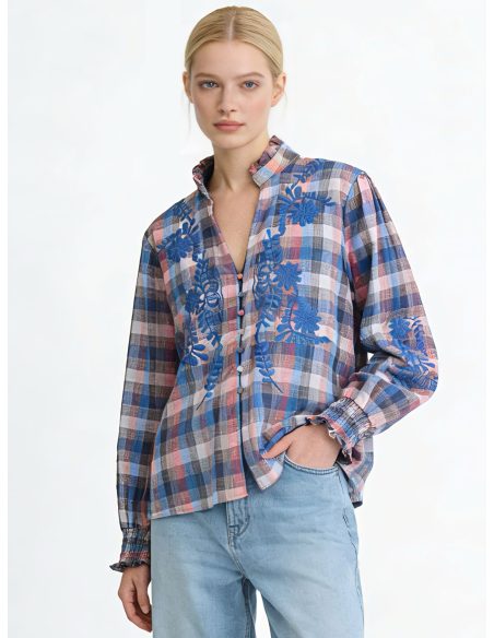 Camisa cuadros bordada flores