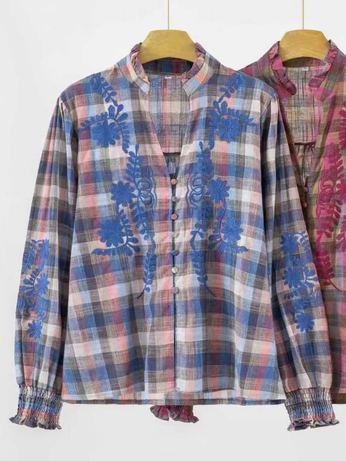 Camisa cuadros bordada flores