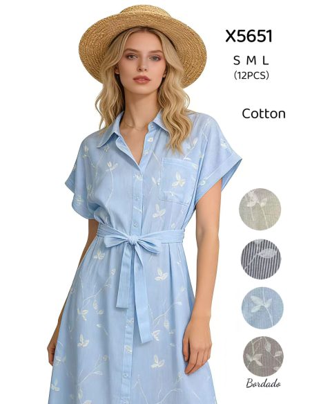 Hemdblusenkleid mit Blattstickerei und Gürtel