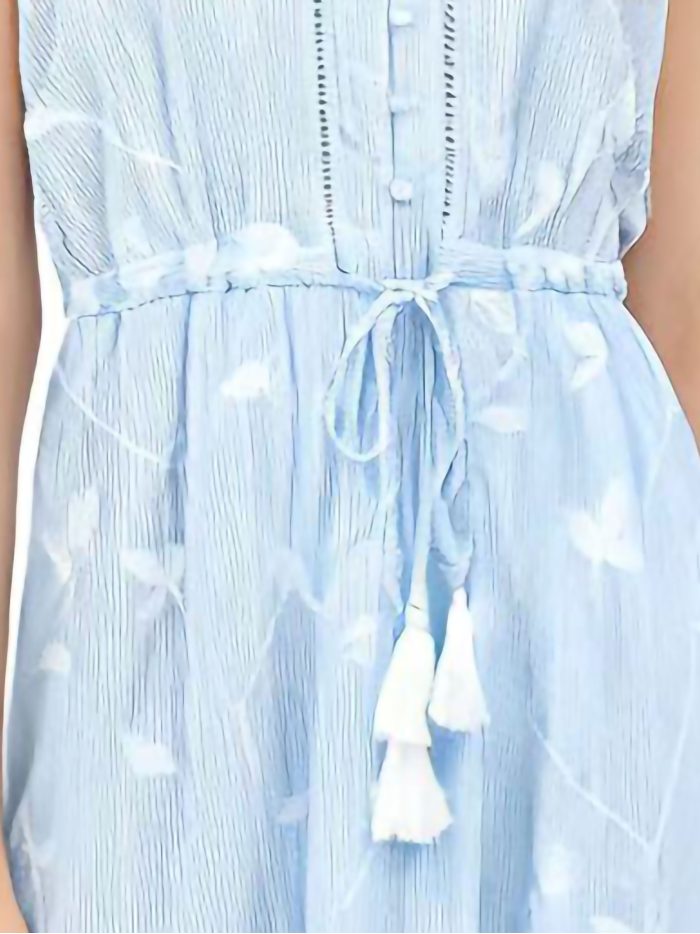 Vestido midi tirantes bordado hojas borlas