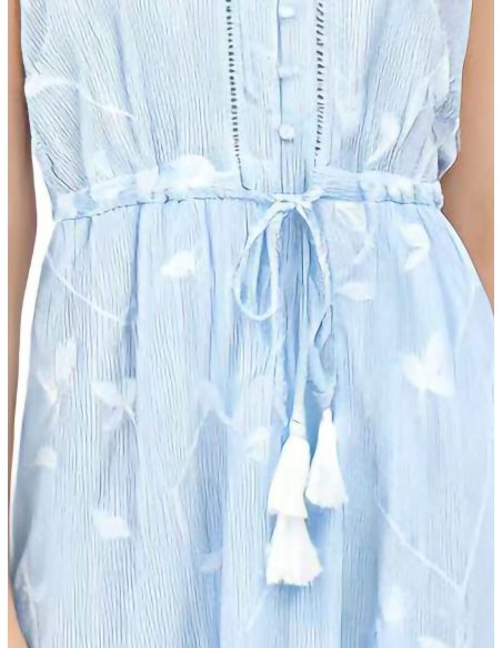 Vestido midi tirantes bordado hojas borlas