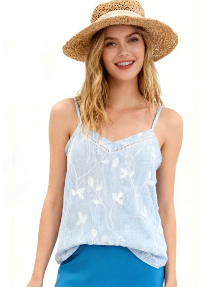 Top tirantes bordado hojas escote pico