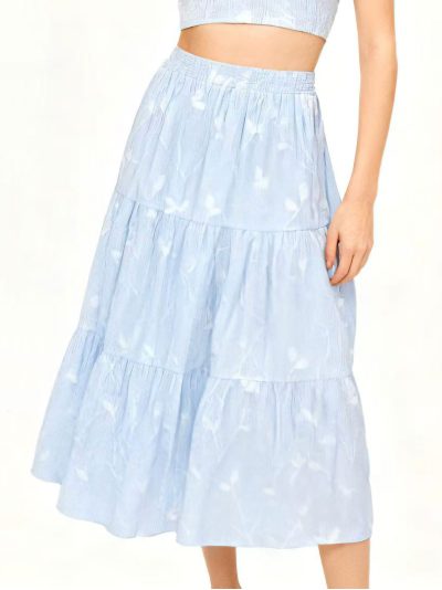 Falda midi bordada hojas volantes