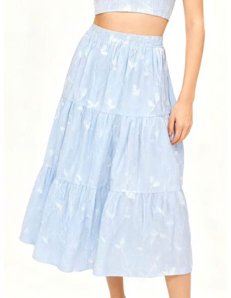 Falda midi bordada hojas volantes