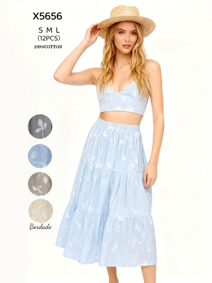 Falda midi bordada hojas volantes