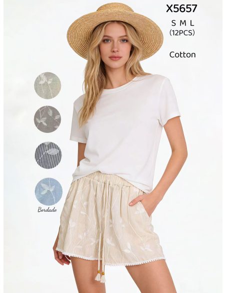 Short bordado hojas puntillas