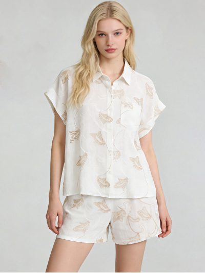 Ensemble chemise et short en coton brodé