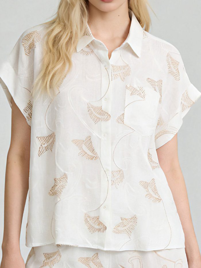 Completo in cotone ricamato, camicia + pantaloncini