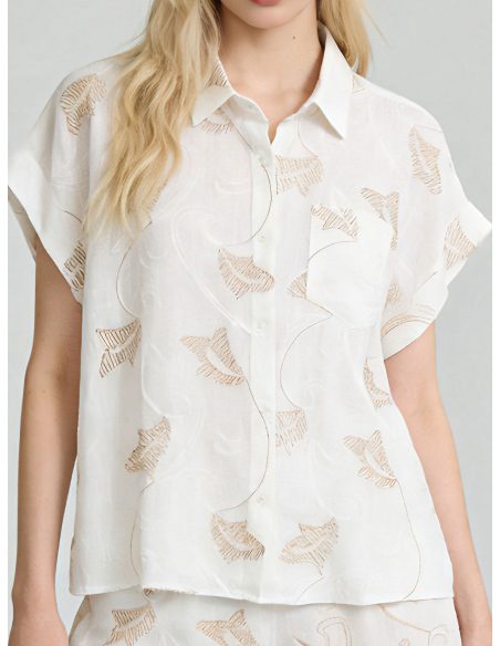 Completo in cotone ricamato, camicia + pantaloncini