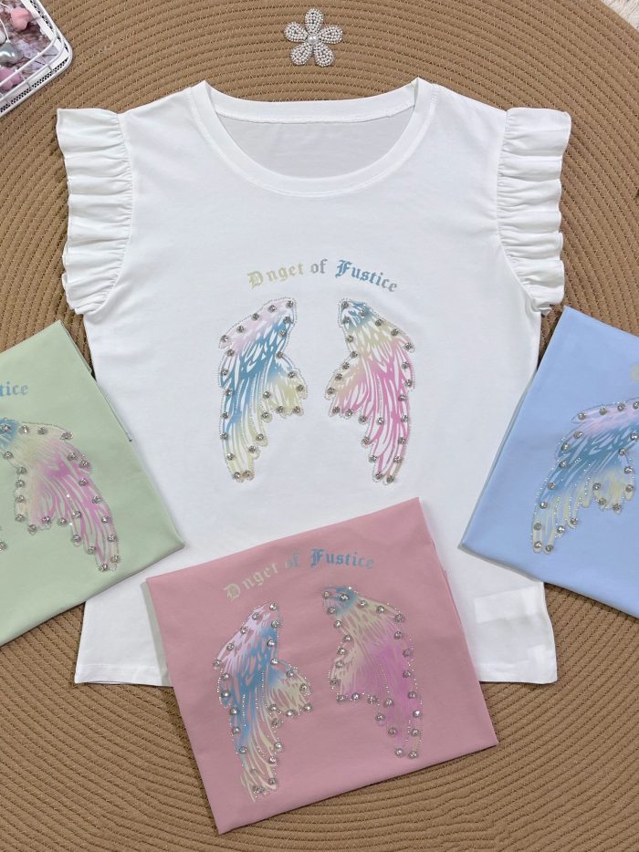 Camiseta com asas de strass