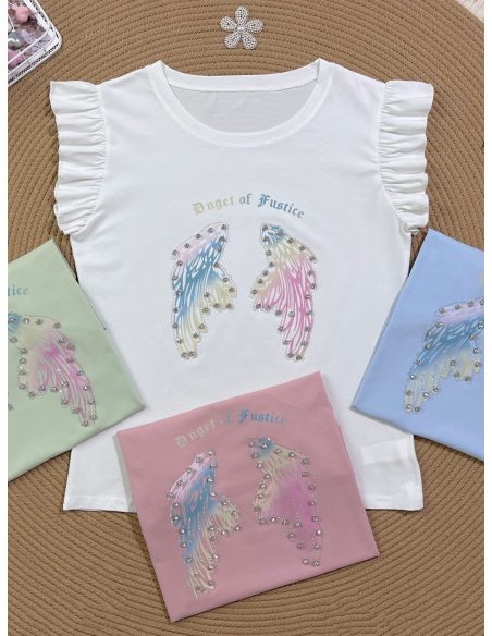 Camiseta com asas de strass
