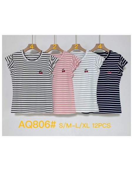 Camiseta rayas cerezas manga volantes