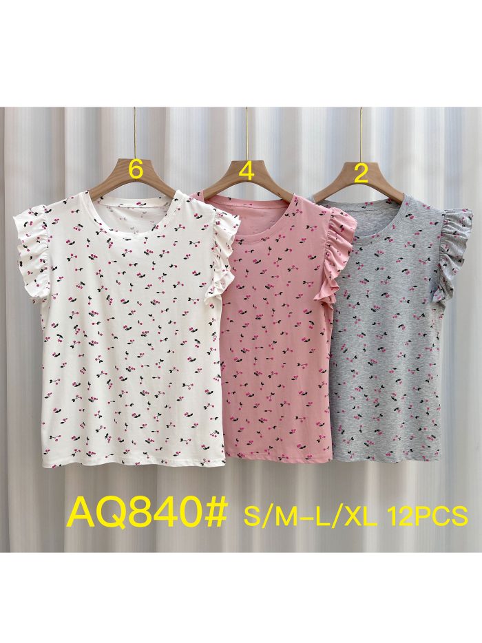 T-shirt cerise à manches volantées