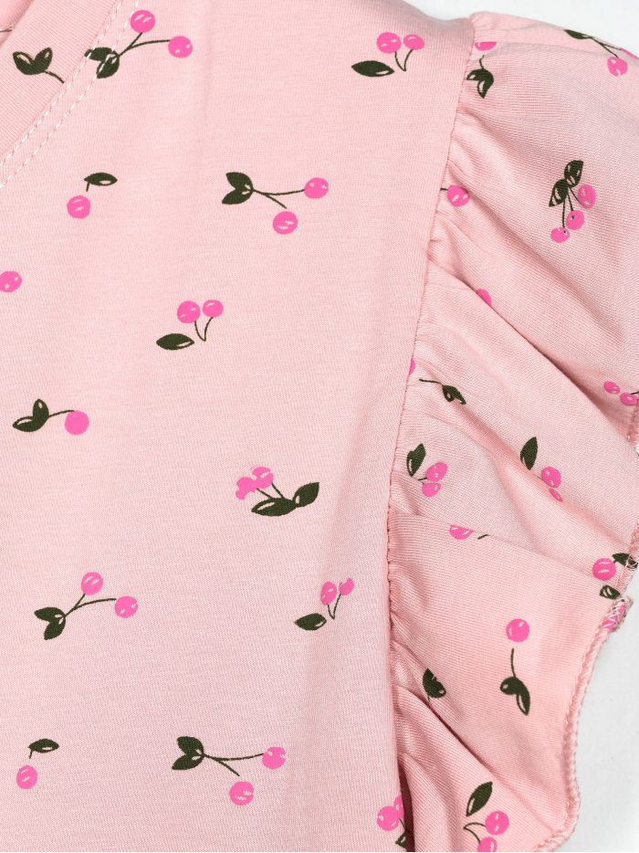 T-shirt cerise à manches volantées