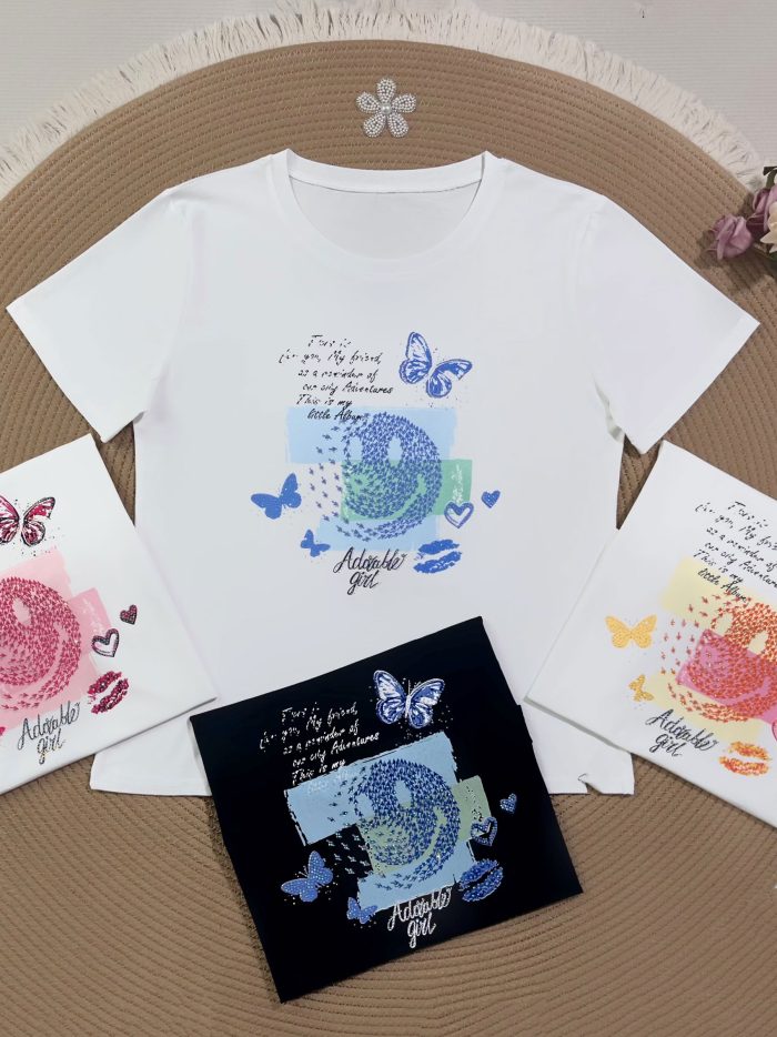 maglietta con farfalla di strass