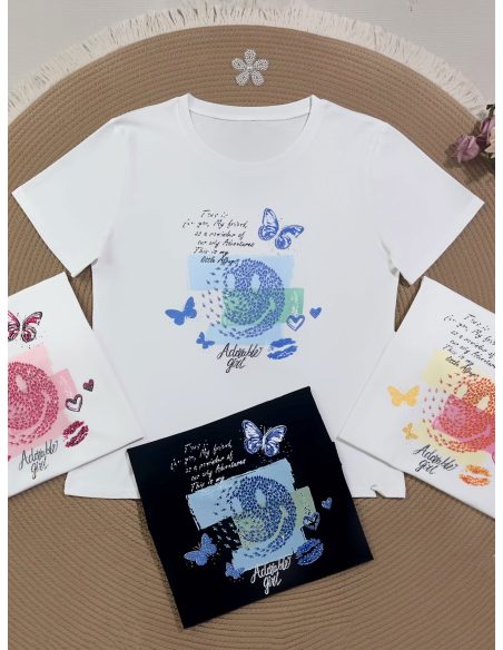 maglietta con farfalla di strass