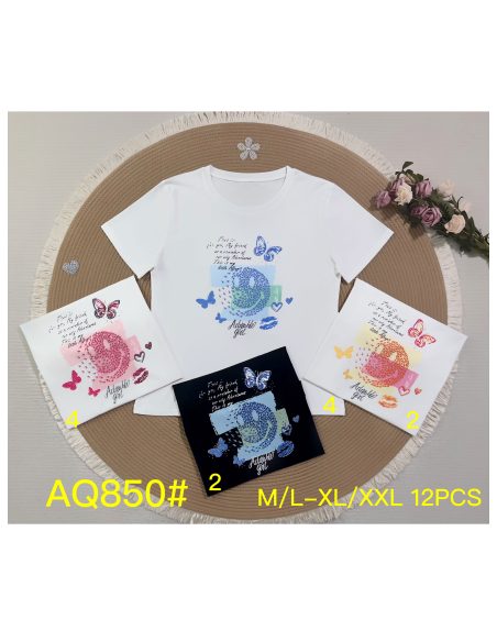 maglietta con farfalla di strass