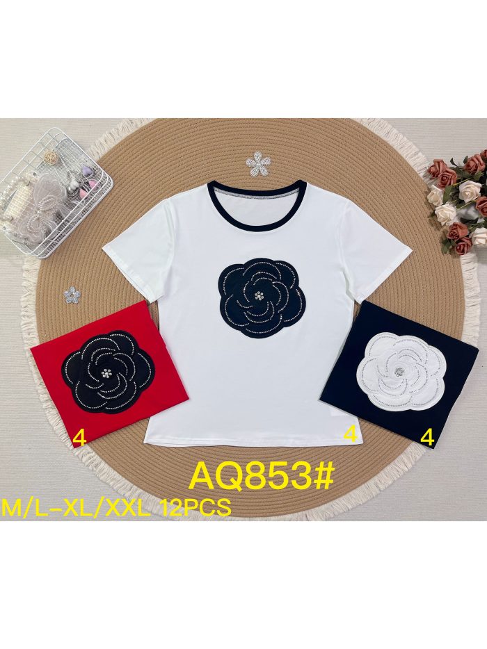 Maglietta con fiori di strass