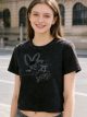 Faded-effect heart t-shirt with bows and rhinestone