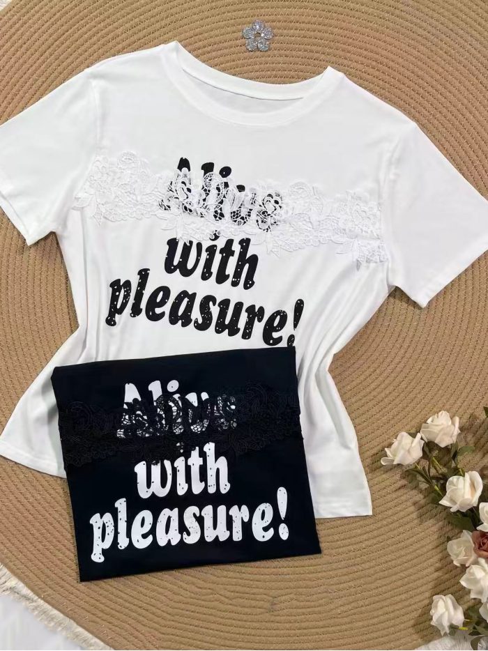 Maglietta in pizzo con testo