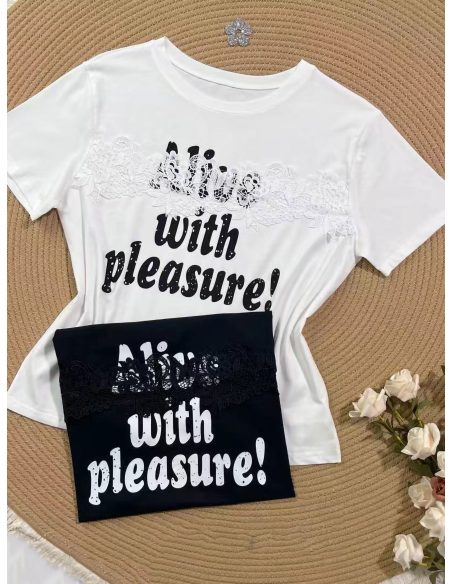 Maglietta in pizzo con testo