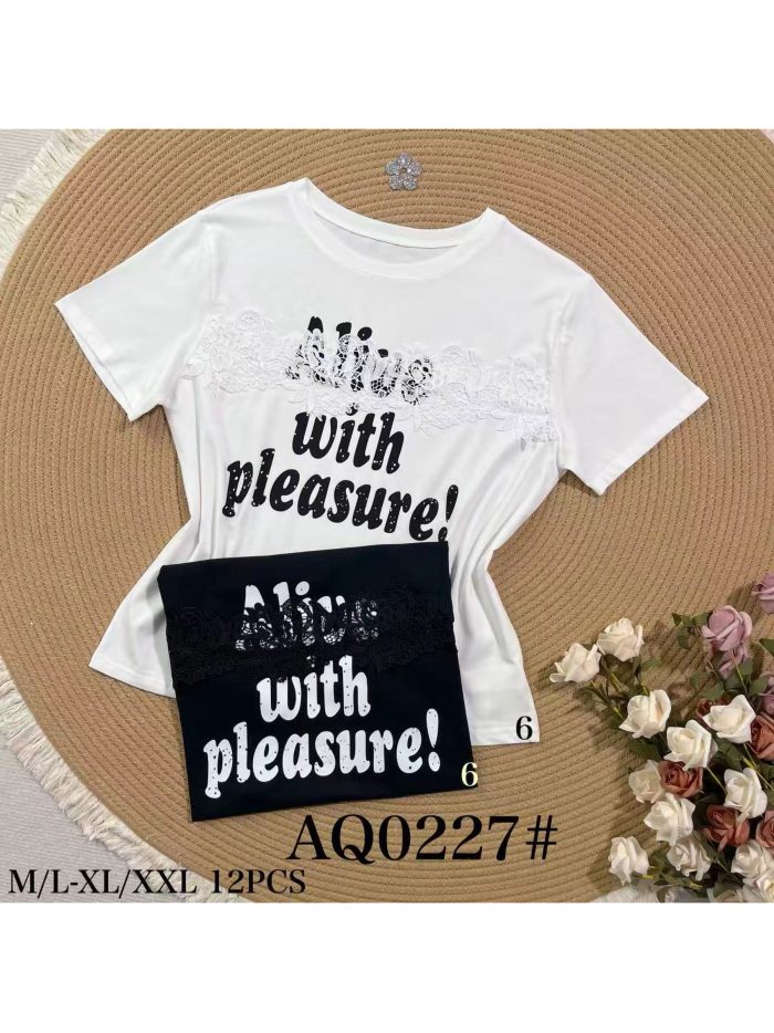 Maglietta in pizzo con testo