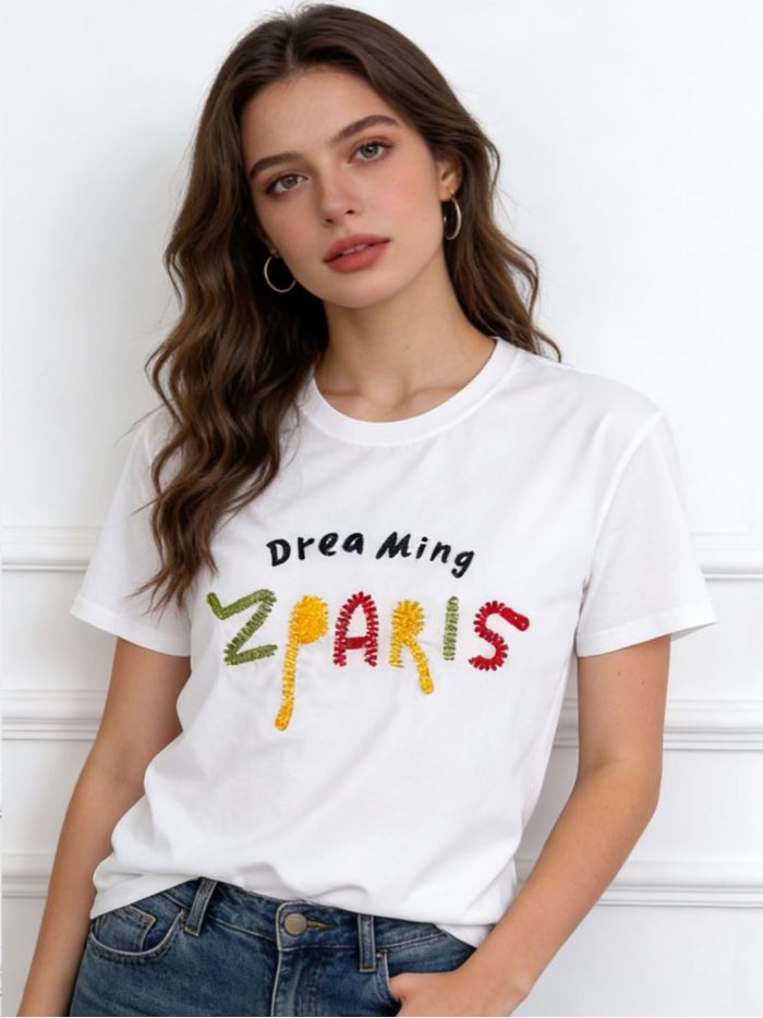 Camiseta amplia bordada dreaming paris