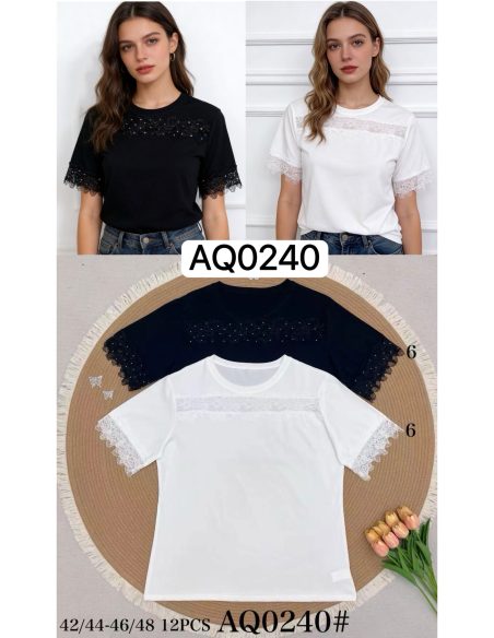 Maglietta ampia in pizzo e strass