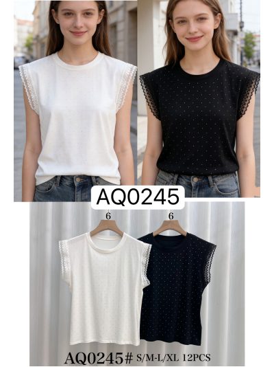 Camiseta sin mangas strass y encaje 2