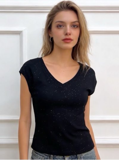 Camiseta sin mangas cuello pico strass