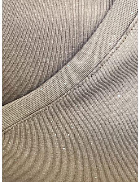 T-shirt sans manches à col en V orné de strass