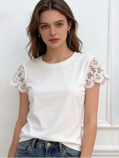 T-Shirt mit Guipure-Ärmeln