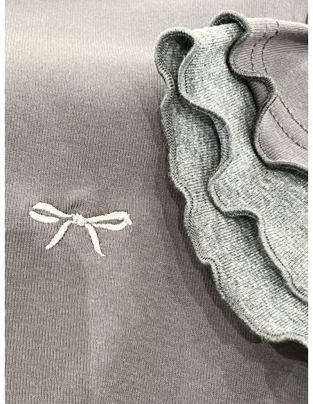 T-shirt avec bordure bicolore et nœud brodé