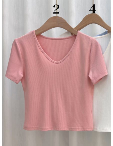 Camiseta canalé cuello pico