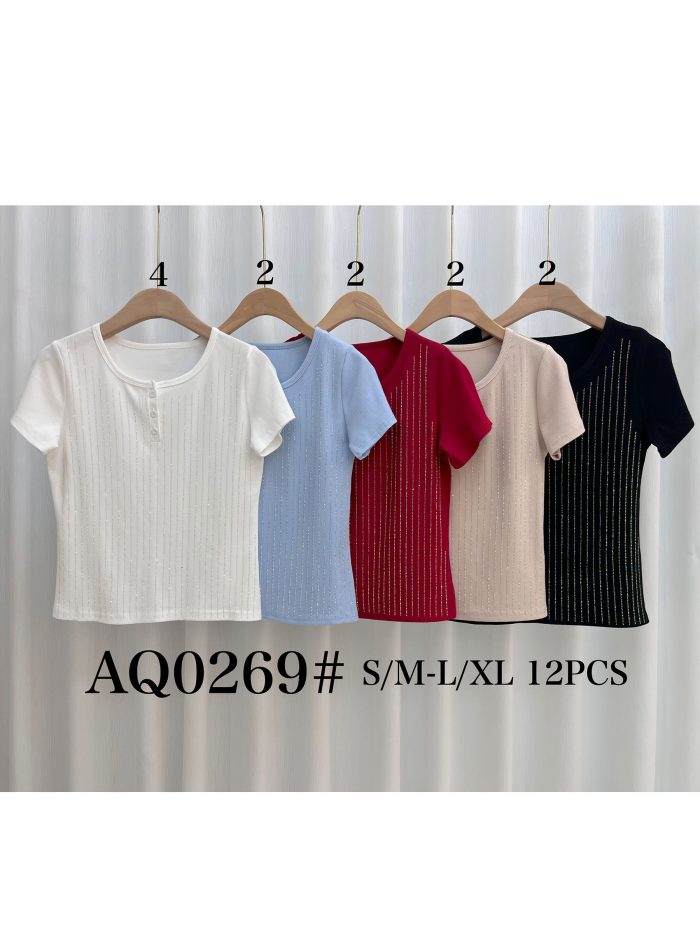 Camiseta canalé strass y botones