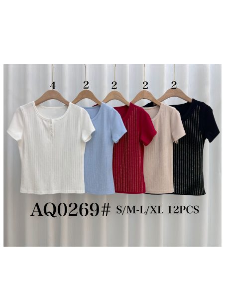 Camiseta canalé strass y botones