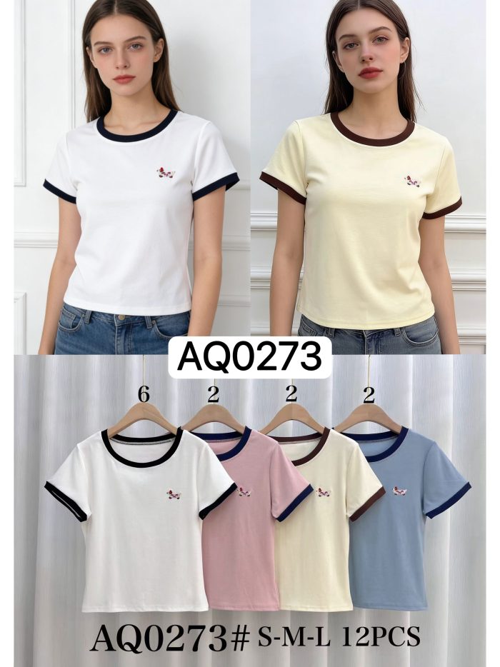 T-shirt brodé avec un teckel et des finitions contrastées